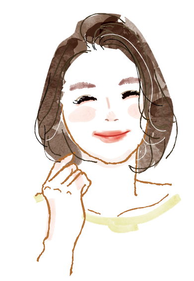 髪に手を添えてほほえむ女性のイラスト
