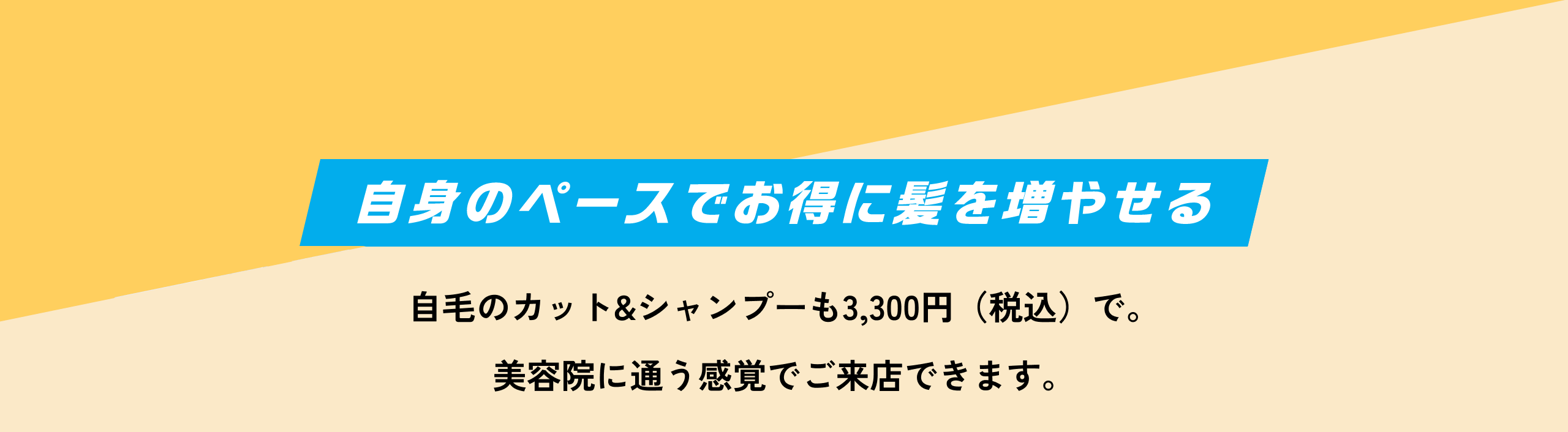 自身のペースでお得に髪を増やせる 自毛のカット&シャンプーも3,300円（税込）で。美容院に通う感覚でご来店できます