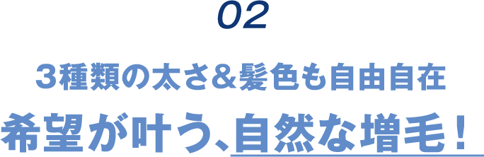 02 3種類の太さ&髪色も自由自在希望が叶う、自然な増毛！