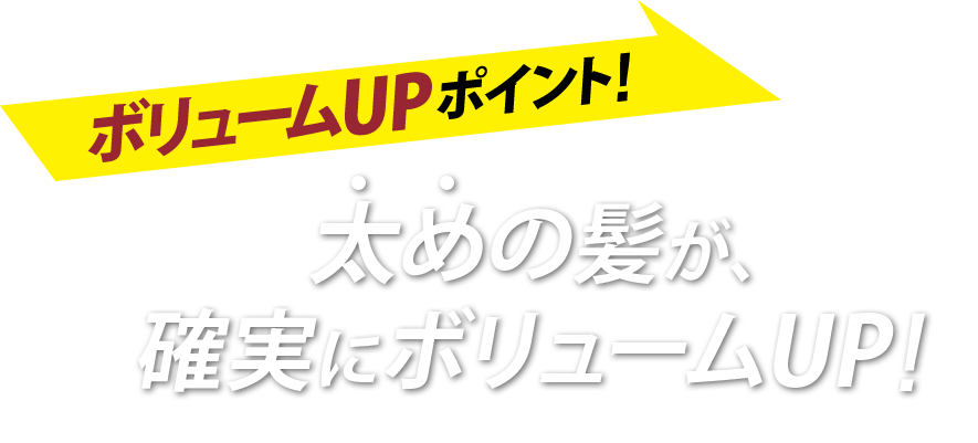 ボリュームUPポイント! 太めの髪が、確実にボリュームUP！